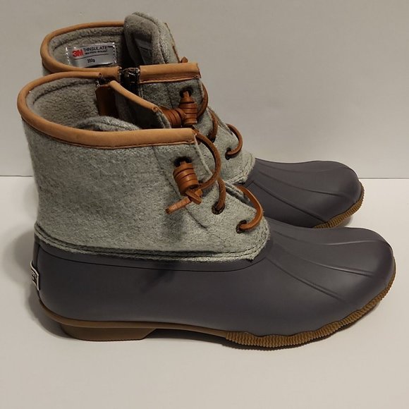 Women's Sperry Saltwater Duck Rain Boot Wool Embossed Thinsulate Gray US Size 9 - Picture 7 of 11